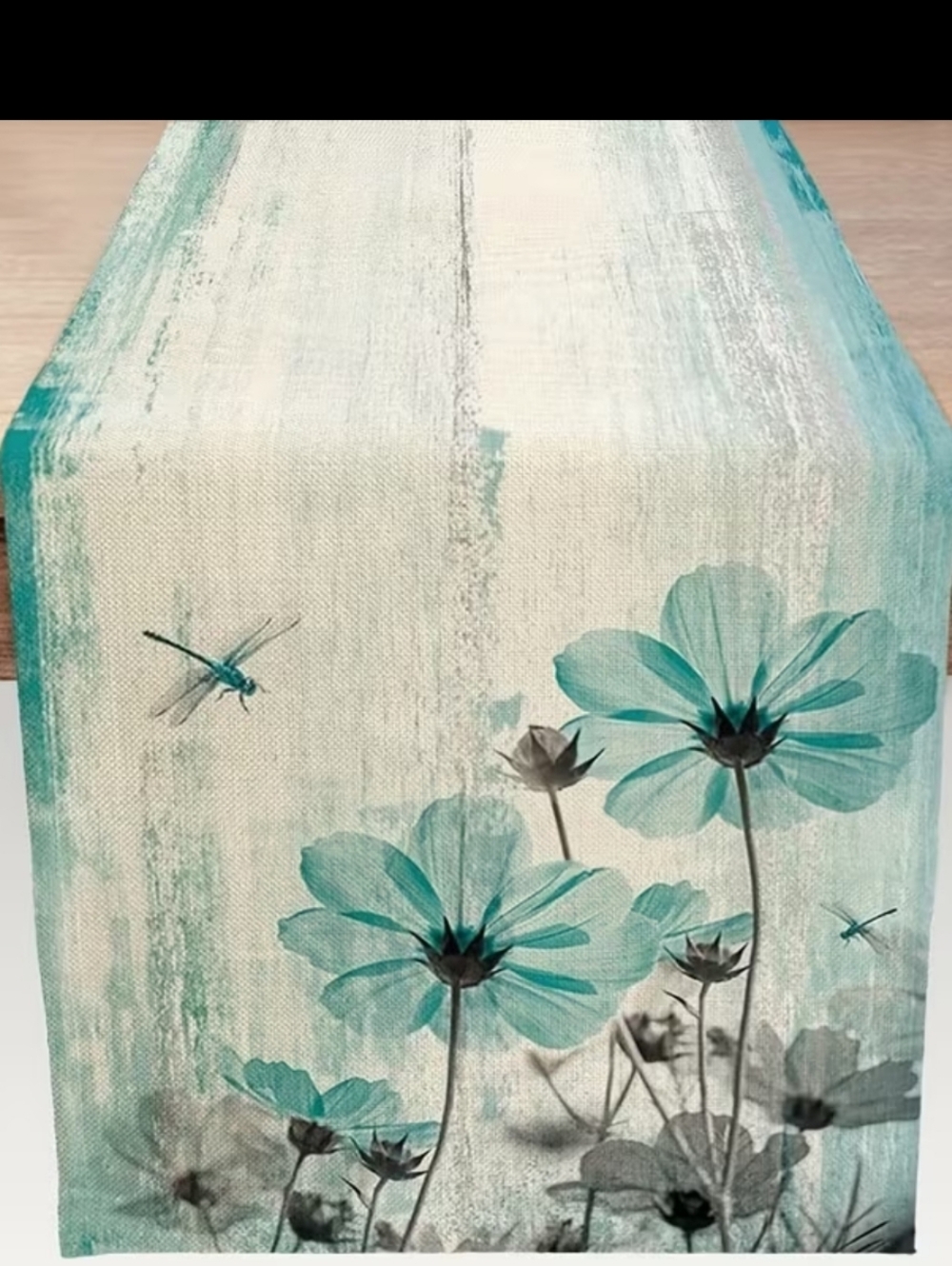 COMING-Vintage Farmhouse Teal Floral Tablerunner